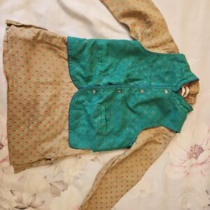 Fabindia Turquoise and Mustard Color Jacket And Kurta Set